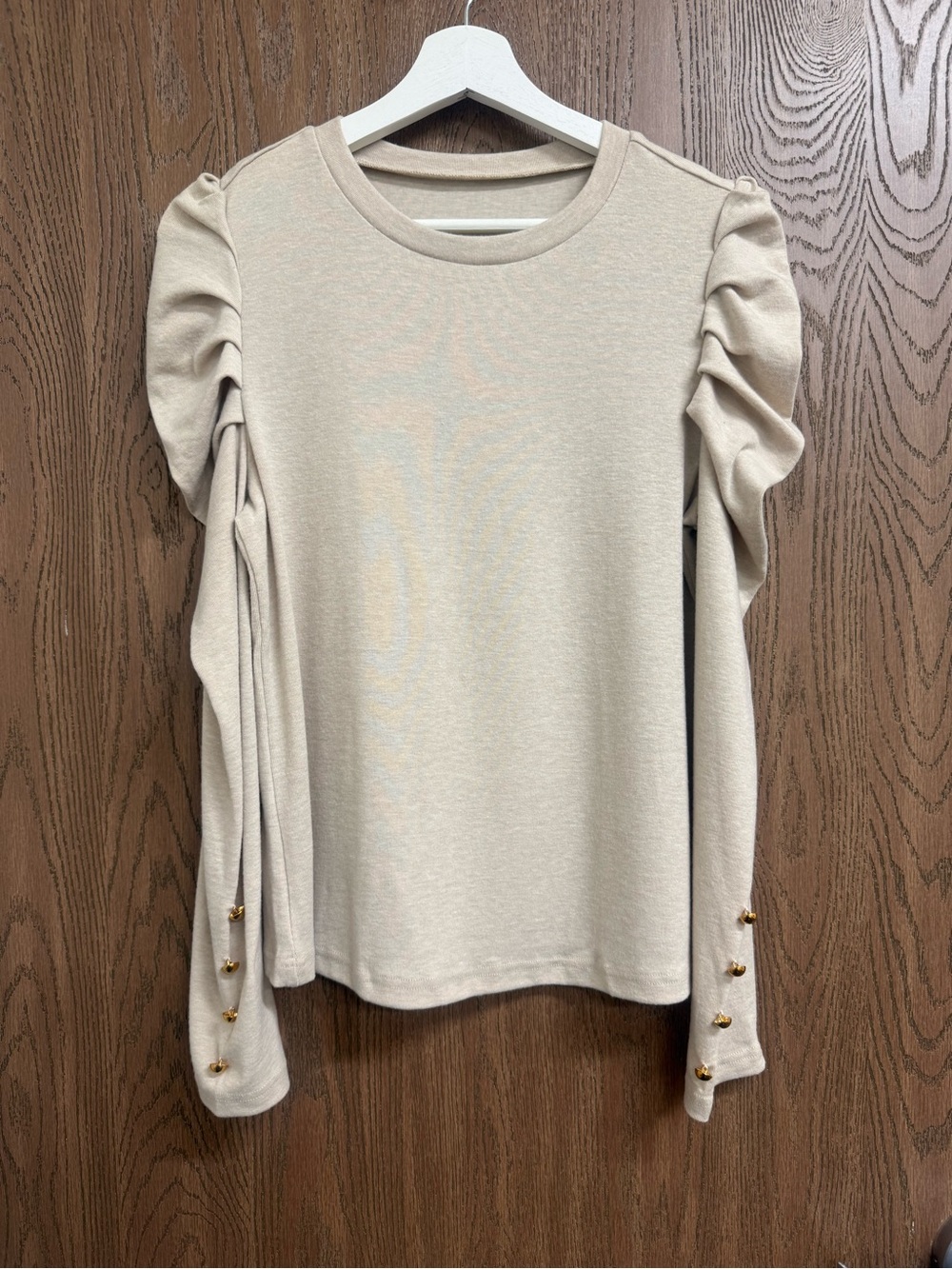 Medium Size Women’s Khaki Color Ruffle with Button Sleeve Top